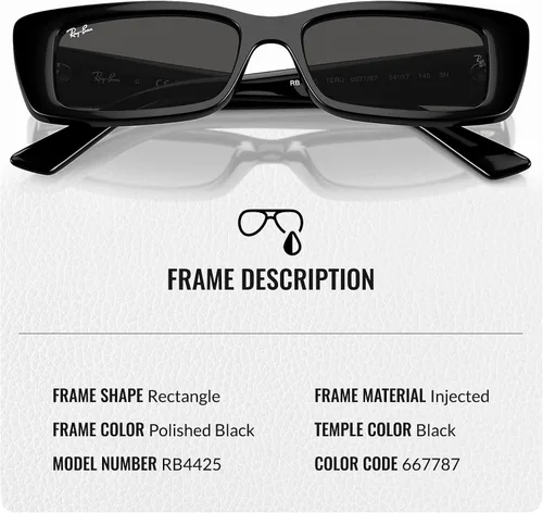 Vista 3 de Ray-Ban RB4425 TERU BIO-BASED Rectangle Shaped Sunglasses for Men & Women with Official RAYBAN Eyewear Kit