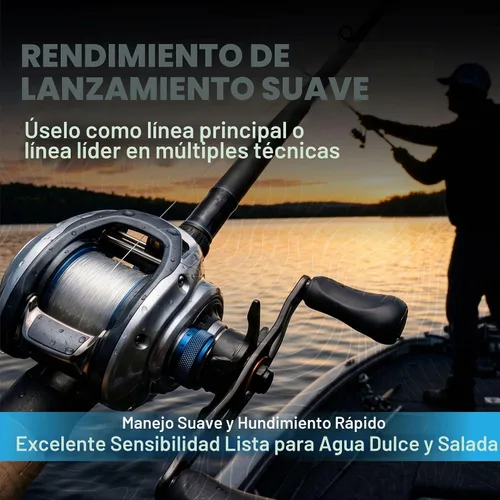 Vista 6 de Reaction Tackle Línea de pesca de fluorocarbono 100% puro, alta resistencia, resistente a la abrasión, hundimiento rápido, prácticamente invisible