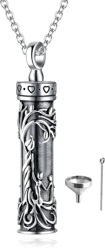 Vista 34 de Collar con colgante de urna de cenizas de cremación y árbol de la vida para mujer, plata de ley US1