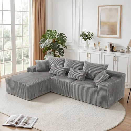 Vista 26 de Sofá modular sin hueso de 95 pulgadas, en forma de L con diván, tapicería de pana suave, asiento profundo, moderno y cómodo sofá para sala de estar