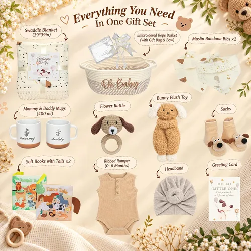 Vista 4 de Cesta de regalos para bebé, bebé recién nacido y regalo para padres nuevos