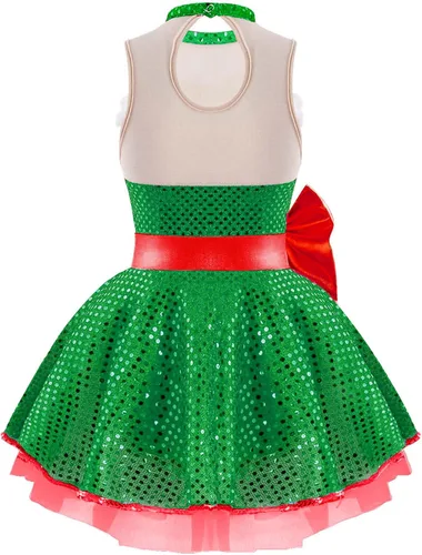 Vista 2 de TiaoBug Vestido de baile de Navidad con lentejuelas brillantes para niños y niñas, disfraz de Papá Noel, vestido de tutú de ballet, vestido