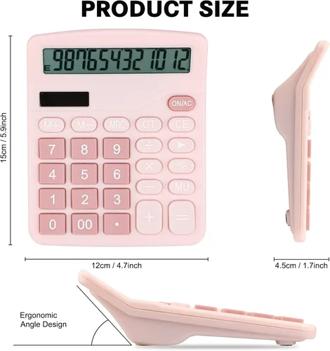 Vista 2 de Calculadora de escritorio con pantalla LCD de 12 dígitos, doble potencia, compacta y ligera, pantalla fácil de leer, duradera para negocios, escuela