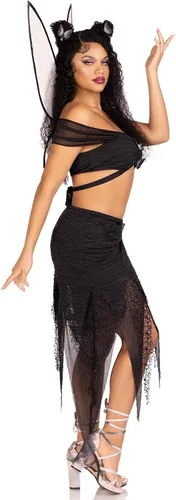 Vista 3 de Leg Avenue Disfraz de hada oscura para mujer, 4 piezas, con alas de hada, pequeño, negro