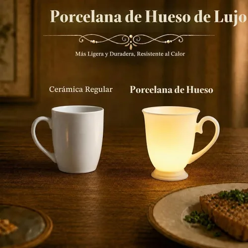 Vista 4 de Juego de 2 tazas de café blancas de porcelana fina (8 onzas)