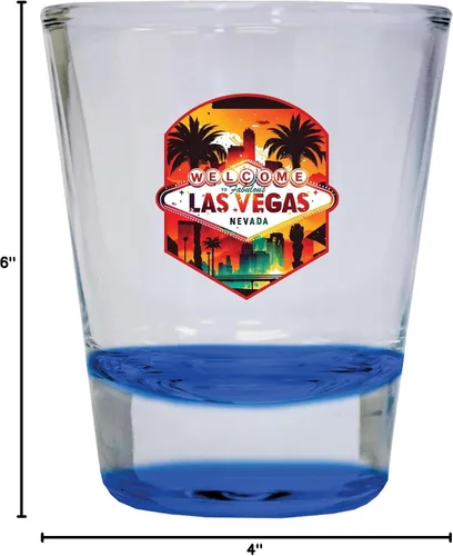 Vista 3 de Las Vegas Nevada Design A Souvenir - Vaso de chupito redondo de 1.5 onzas, color azul, paquete de 2