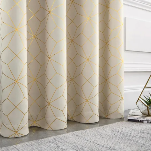 Vista 7 de Beauoop - Cortinas opacas 100% de 54 pulgadas de largo para dormitorio y sala de estar, con patrón marroquí dorado, paneles de tratamiento