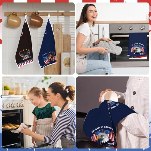 Vista 6 de Toallas de cocina patrióticas del 4 de julio, juego de 4 toallas de cocina para el Día de la Independencia 1776-2026 para decoración del hogar