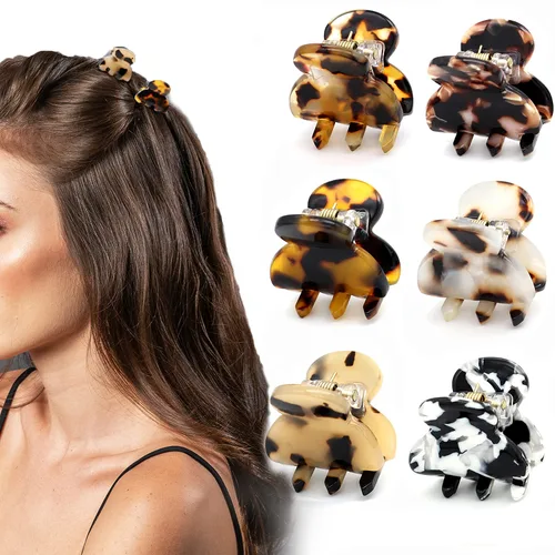 Vista 12 de Cobahom Pinzas de pelo acrílicas de concha de tortuga y leopardo para mujeres y niñas, 12 mini garras y pasadores para cabello fino o grueso