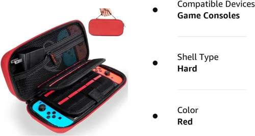 Vista 8 de Deruitu Switch - Funda de transporte compatible con Nintendo Switchmodelo OLED, adaptador de cargador de CA, con 20 cartuchos de juego, funda rígida