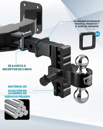 Vista 5 de Kohree Enganche de remolque ajustable de 6 pulgadas compatible con receptor de 2 pulgadas, bola doble sólida de 2" y 2-5/16" (12,500 LBS GTW)