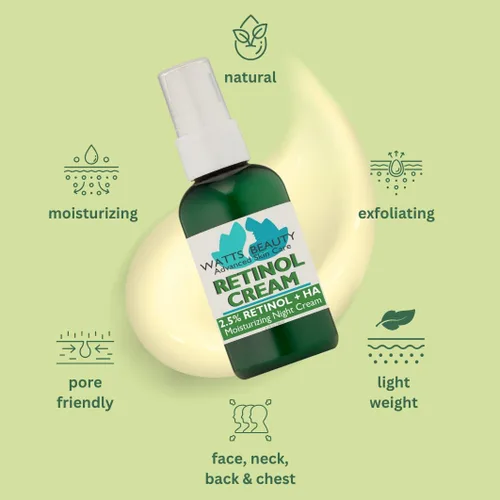Vista 6 de Watts Belleza 2,5% Crema Retinol – Anti envejecimiento Retinol mejorada con ácido hialurónico, Vitamina E y fosfolípidos – Maravillas sobre grandes