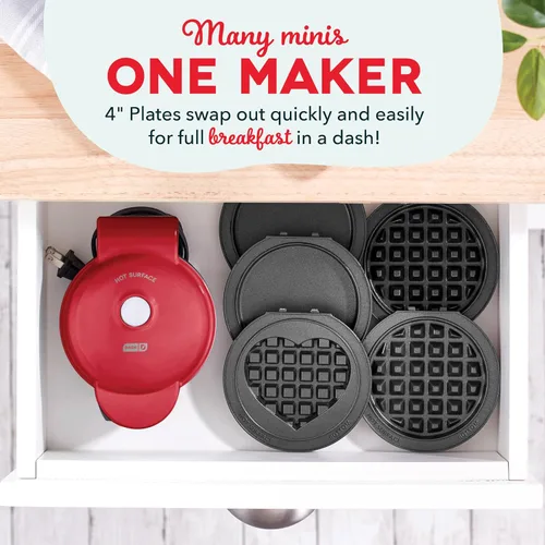 Vista 3 de DASH Multimaker Mini System - Máquina para hacer gofres con cinco platos extraíbles de 4 pulgadas: plancha y plancha, mini waflera 3 en 1 para niños