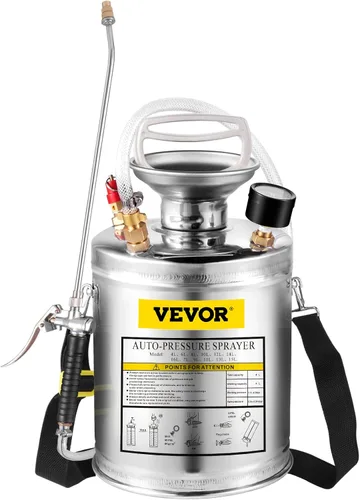 Vista 9 de Happybuy Pulverizador de bomba de acero inoxidable de 1 galón, varita de 12 pulgadas y manguera reforzada de 3 pies, medidor de presión, válvula
