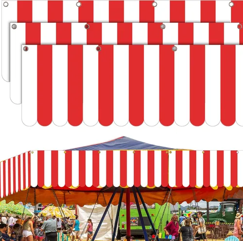Vista 14 de Preboun 3 piezas de decoración de toldo de carnaval, tienda de campaña de circo, decoraciones colgantes de carnaval, pancarta de concesión, toldo