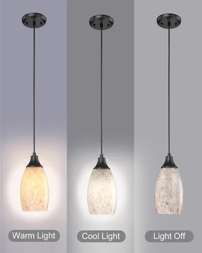 Vista 3 de karyfine Luces colgantes de vidrio de leche para isla de cocina, mini colgante de cristal, lámpara de cristal con cable ajustable negro para cocina
