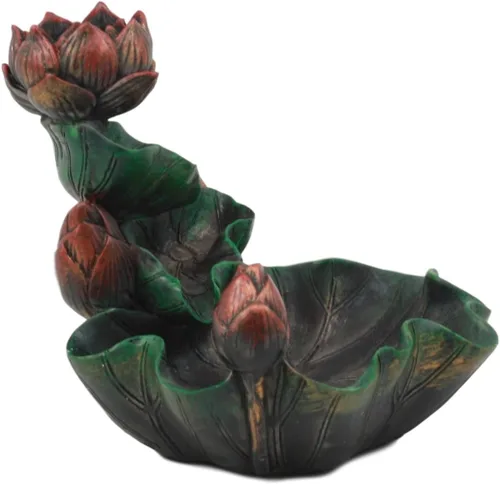 Vista 3 de Ebros Feng Shui Zen Sagrado Lotus Blossom Backflow Quemador de cono de incienso Padma Estatua de torre de meditación de 4.25 pulgadas de alto, conos