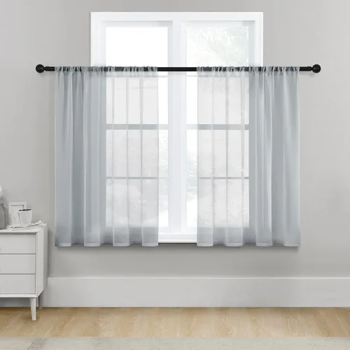 Vista 36 de MRTREES Cortinas transparentes de Aqua Blue, para cocina, de 36 pulgadas de longitud, cortinas transparentes de gasa con filtro de luz, cortinas