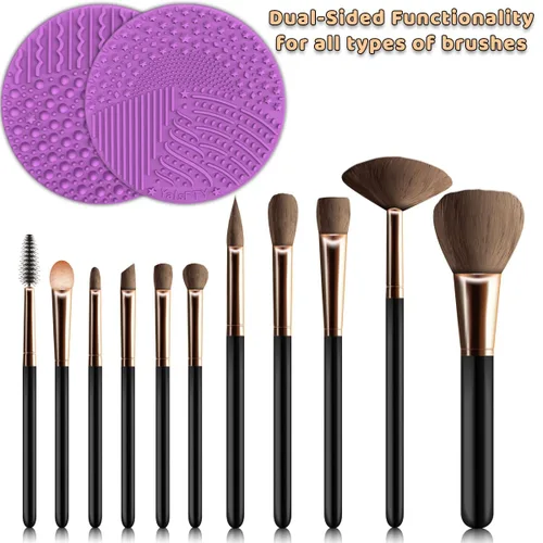 Vista 7 de YalsFTY - Limpiador de brochas de maquillaje de silicona, 2 piezas, herramienta de limpieza de almohadilla para cosméticos, función de doble cara