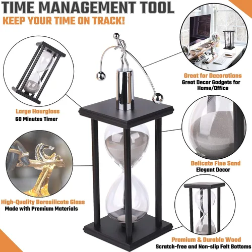 Vista 3 de Reloj decorativo con temporizador de arena, reloj de arena con movimiento de equilibrio físico, escultura de juguete de escritorio (gris claro) 60