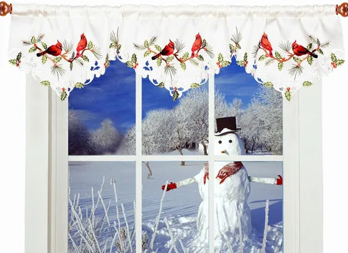 Vista 12 de Cenefa de Cortina de Ventana de Cocina con Bolsillo para Barra Bordada de Bastón de Caramelo de Navidad y Fiestas A 58 × L 14 Pulgadas
