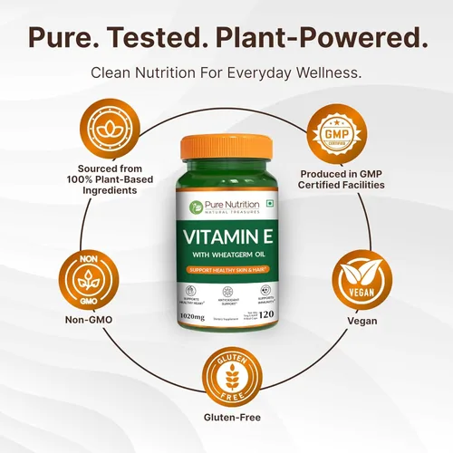 Vista 5 de Pure Nutrition Vitamina E con aceite de germen de trigo, 1020 mg 120 cápsulas Fuente natural de vitamina E Suplemento para el cabello