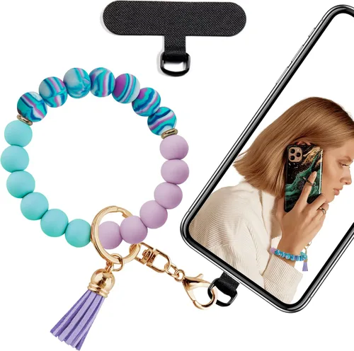 Vista 11 de Correa de silicona con cuentas para mujer, silicona sin BPA Elastic wristlet with tether tab, 12mm BPA-Free silicone beads with printed accents