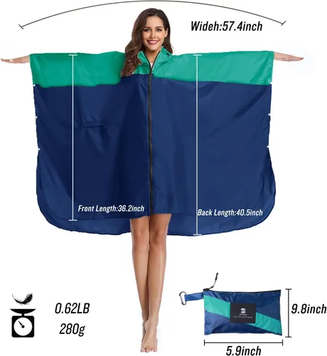 Vista 5 de SaphiRose Poncho de lluvia unisex con capucha impermeable para mujeres adultas