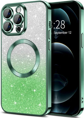 Vista 118 de Hython Funda para iPhone 13 Pro transparente con purpurina magnética [compatible con MagSafe] Protector completo de lente de cámara delgado