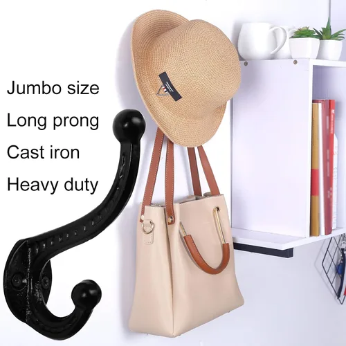 Vista 6 de WEBI Ganchos rústicos para abrigos: 5 ganchos de hierro fundido para colgar, ganchos de pared antiguos resistentes para toallas, batas, granja Negro