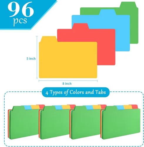 Vista 2 de 96 separadores de tarjetas de índice de 5 x 8 con pestañas en blanco, tarjetas de notas de color para estudiar, trabajar, oficina, escuela