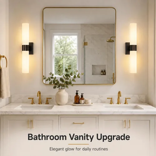 Vista 2 de Juego de 2 apliques de pared para baño con pantalla de vidrio esmerilado Negro