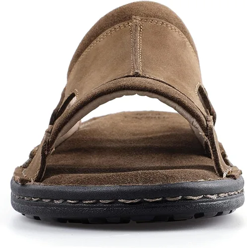 Vista 4 de TIESTRA Sandalias de cuero para hombre, cómodas, ligeras, informales, de verano, para la playa, para interiores y exteriores, sandalias deslizantes