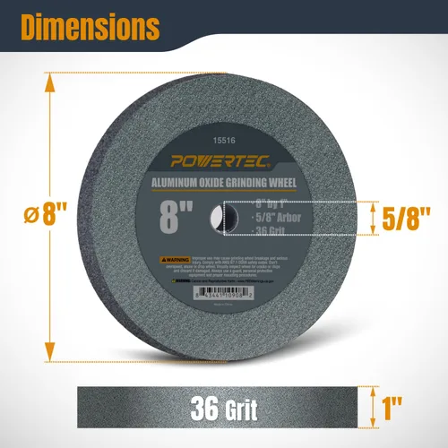 Vista 2 de POWERTEC 15516-P2 - Rueda de molinillo de banco de 8 pulgadas, grano 36, muela abrasiva de óxido de aluminio para amoladora de pedestal de banco