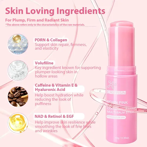 Vista 5 de PDRN - Bálsamo múltiple de colágeno rosa con volumen – Bálsamo facial y corporal de colágeno para debajo de los ojos, cuello, frente, líneas