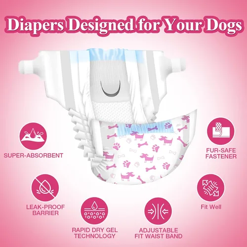 Vista 2 de Dono Pañales desechables para perras, pañales súper absorbentes para perros, con tecnología de gel de secado rápido, a prueba de fugas, ajuste