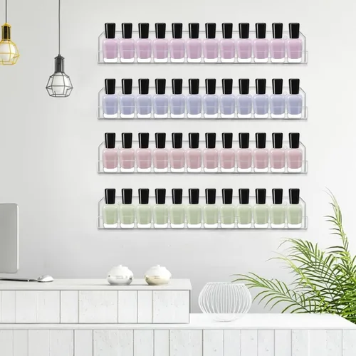 Vista 8 de Cerpourt Paquete de 4 estantes para esmalte de uñas, estante montado en la pared, organizador de esmalte de uñas acrílico transparente, estante