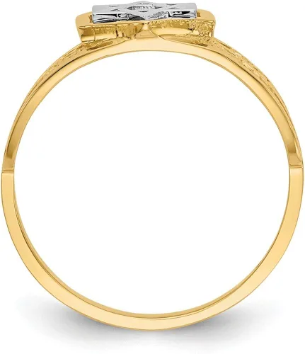 Vista 2 de Anillo de oro blanco y amarillo de 14 k sólido con dos tonos de estrella de David Lucky judío