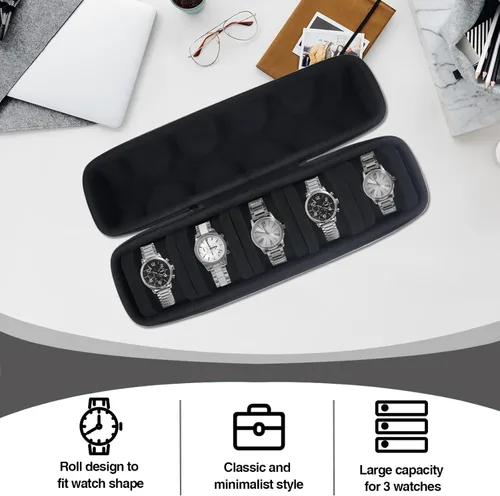 Vista 4 de Funda de viaje para hombre, funda de viaje de piel sintética, organizador de caja de reloj con almohadas de reloj, soporte portátil para regalo