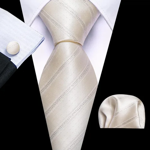 Vista 383 de Barry.Wang Juego de corbatas para hombre, corbata de seda a rayas, tejido a cuadros, gemelos formales, negocios, boda
