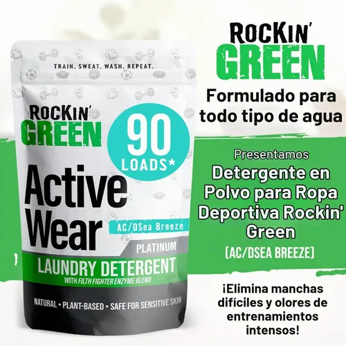 Vista 2 de Detergente para ropa Rockin' Green, Detergente en polvo para ropa a base de plantas, Detergente para ropa totalmente natural, Combatiente de olores