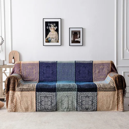 Vista 21 de Manta Boho, Manta de Chenilla Jacquard con Borlas para Cama Sofá Silla Suave, Borlas con Flecos Bohemias (Negro, S:60x75)