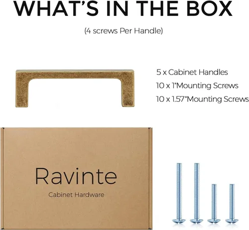 Vista 4 de Ravinte Antique Brass Kitchen Cabinet Solid Handles,3 Inch,5 Pack