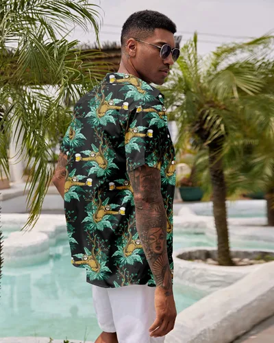 Vista 5 de ALISISTER Camisas con botones para hombre, camisetas hawaianas de manga corta, divertidas camisetas de verano para vacaciones