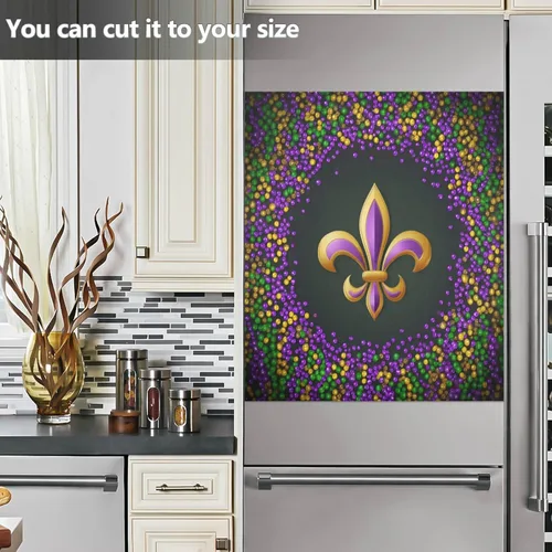 Vista 3 de Mardi Gras Fleur De Lis - Cubierta magnética para lavavajillas, paneles de puerta con imán para refrigerador, gabinetes de hogar, calcomanías