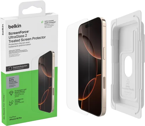 Vista 17 de Belkin ScreenForce InvisiGlass - Protector de pantalla de privacidad para iPhone 16 Plus, protección contra impactos resistente a los arañazos
