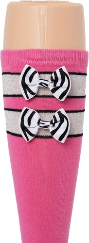 Vista 3 de Tot Jocks Pink - Calcetines deportivos para niñas, color rosa, negro y plateado con lazo estampado de cebra, talla 9-2.5, fútbol, voleibol, sóftbol