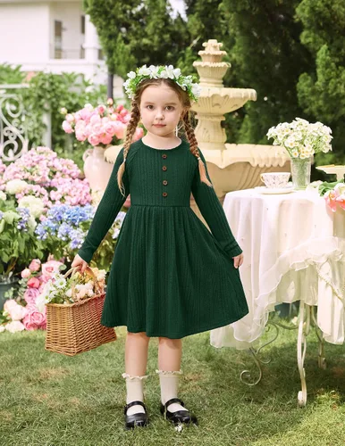 Vista 2 de Arshiner Suéter de manga larga para niñas pequeñas, vestidos de otoño e Verde