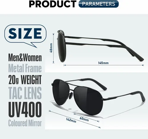 Vista 4 de phikttu Lentes de sol de aviador polarizados para hombre, clásicos, de gran tamaño, espejo de metal, protección UV400, gafas de sol deportivas