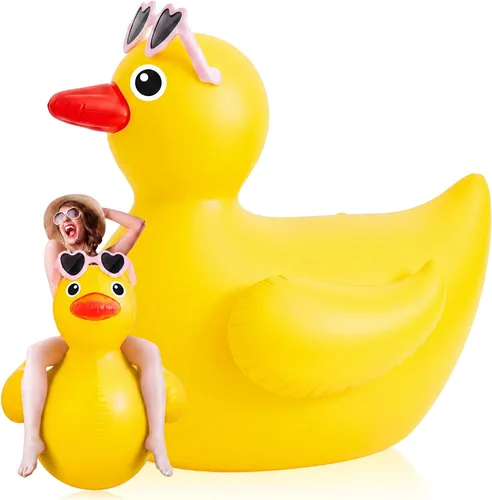 Vista 9 de Hungdao Pato inflable gigante de 5 pies, enorme pato de goma, flotador inflable de piscina para adultos, verano, playa, piscina, decoración de fiesta